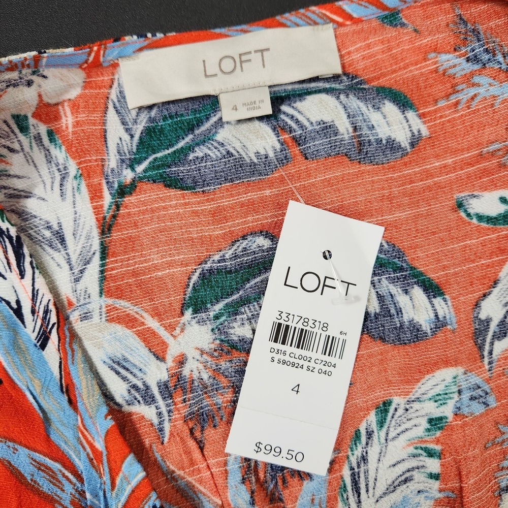 NWT LOFT Midi Dress Red Floral Tropical Fit Flare sz 4 Womens Cruise Beach - Picture 9 of 11